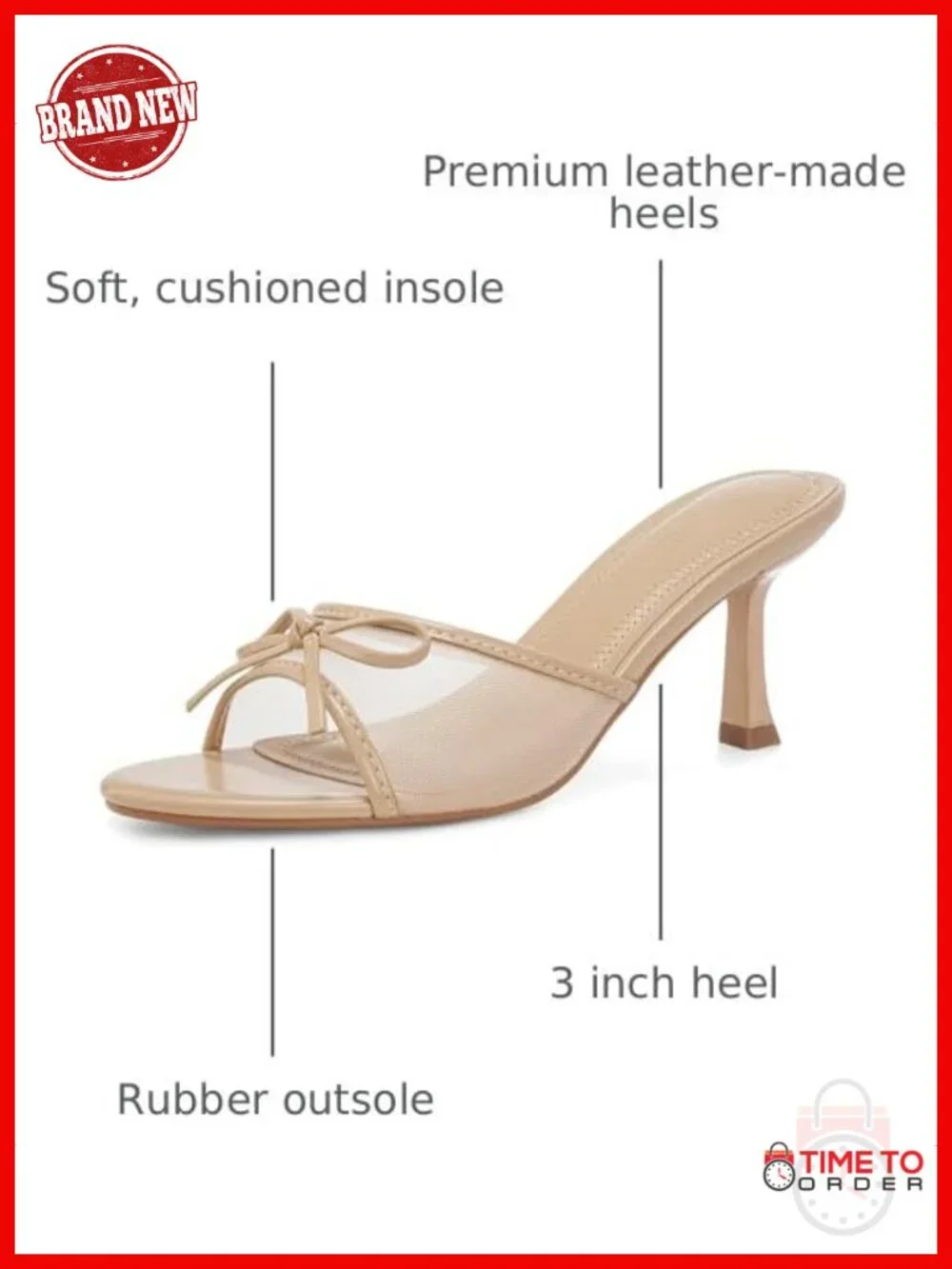 Kitten Heel Open Round Toe Slip On Mesh Mid Heeled Sandals